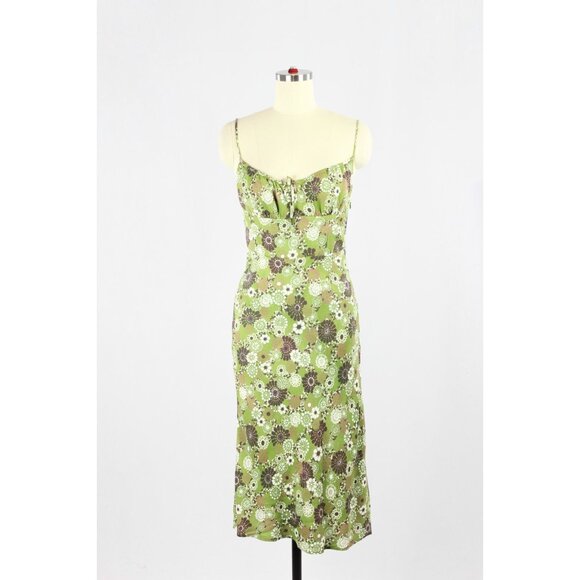 Aritzia Dresses & Skirts - Aritzia WILFRED Bellow Green Floral Crepe Gathered Bust Midi Slip Dress, Size 2